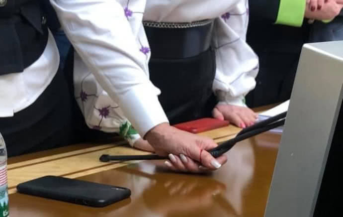 У Верховній Раді Юлія Тимошенко зламала мікрофон спікера Разумкова